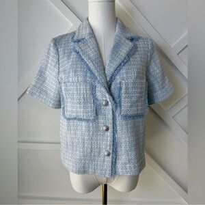Joie Light Blue and white Tweed Short-Sleeve Blazer medium